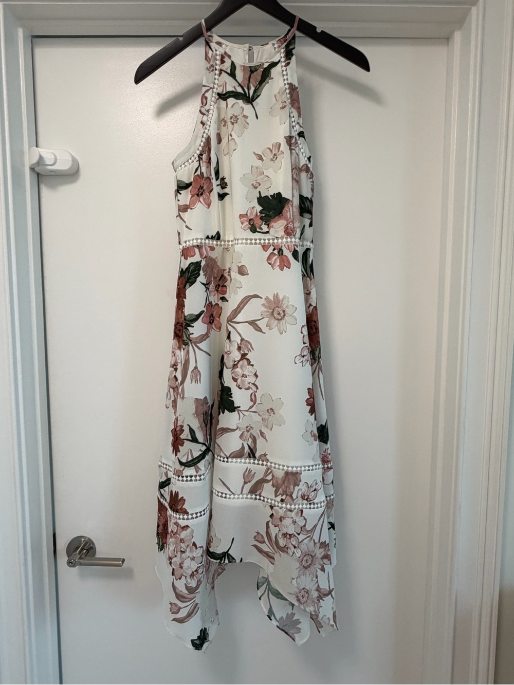 ANTONIO MELANI Cream Floral Handkerchief-Hem Dress